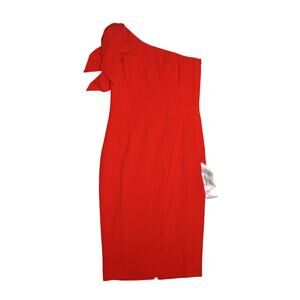 DRESS‎ THE POPULATION NEW $148 Tiffany Dress Rouge One Shoulder Bow Midi Large